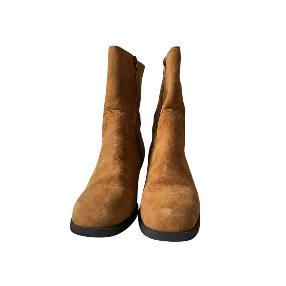 Hush Puppies Camel Suede Ankle Boots Chunky Heel Side Zip Booties
